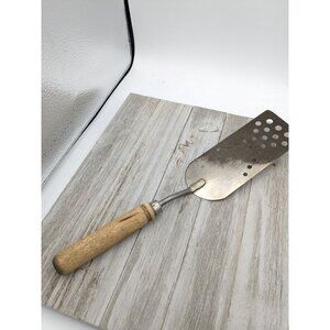Vintage Long Angled Spatula Slotted 12" Wood Handle Chrome Plated
